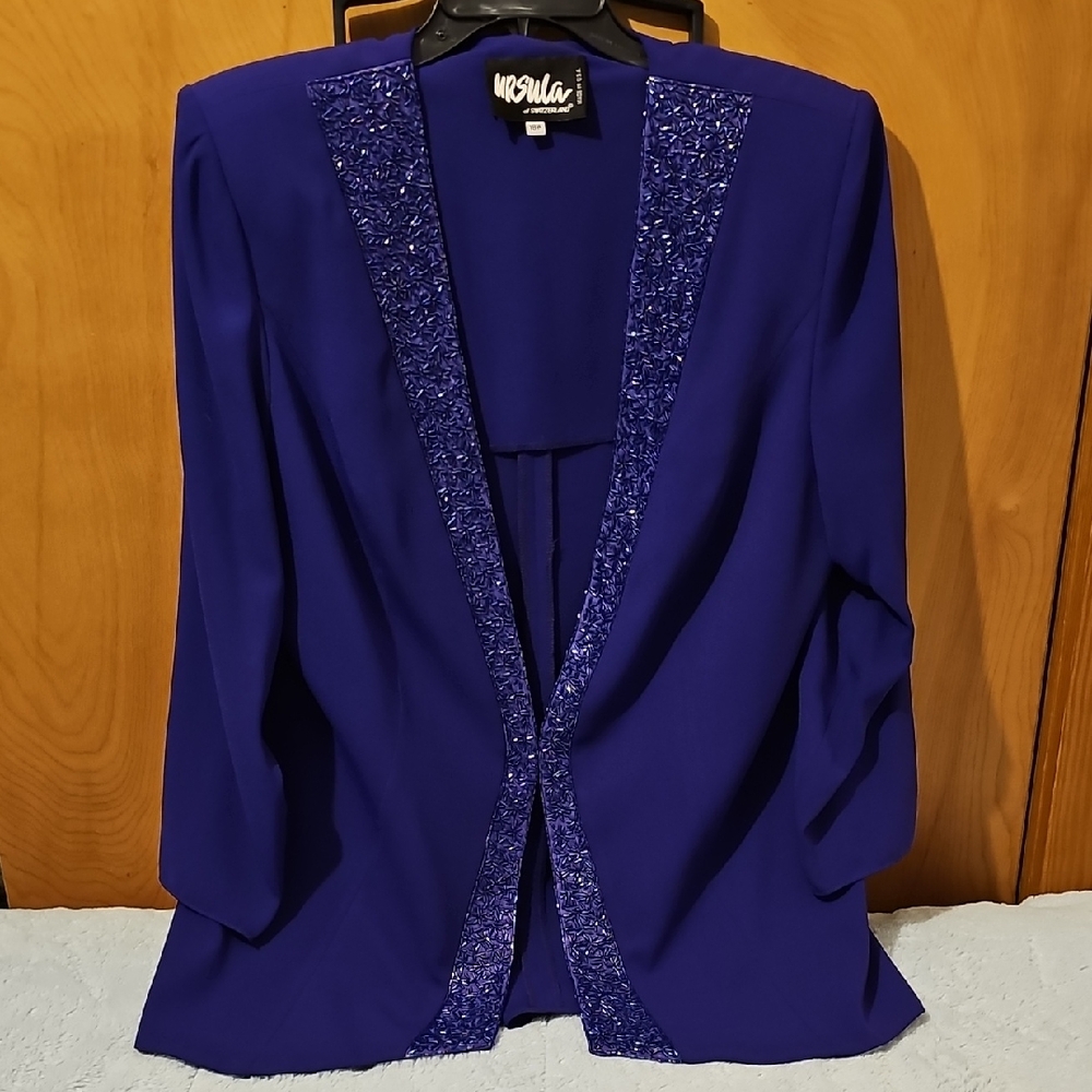 Vintage Ursula of Switzerland Women's Purple Blazer with Purple Beaded Trim